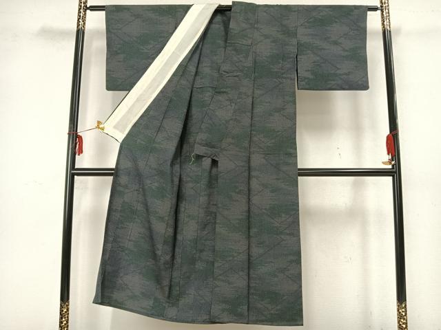 平和屋着物▽本塩沢 単衣 110亀甲 幾何学文様 正絹 逸品 AABA7564fy