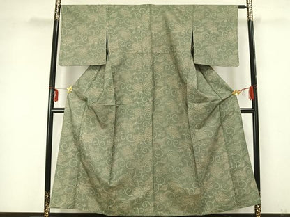 平和屋着物▽上質な小紋 単衣 刺し子 唐草花文 正絹 逸品 AABA7565fy