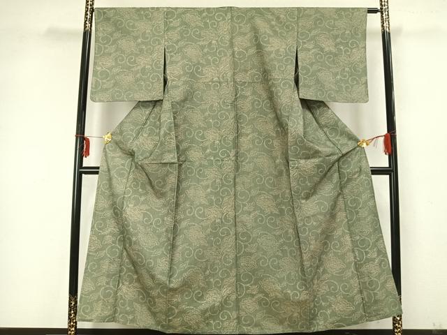 平和屋着物▽上質な小紋 単衣 刺し子 唐草花文 正絹 逸品 AABA7565fy