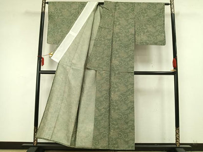 平和屋着物▽上質な小紋 単衣 刺し子 唐草花文 正絹 逸品 AABA7565fy