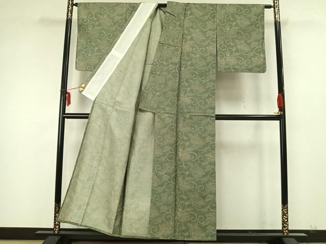 平和屋着物▽上質な小紋 単衣 刺し子 唐草花文 正絹 逸品 AABA7565fy