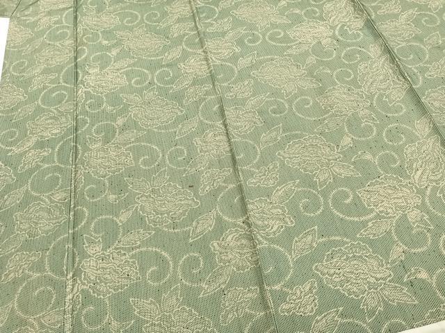 平和屋着物▽上質な小紋 単衣 刺し子 唐草花文 正絹 逸品 AABA7565fy