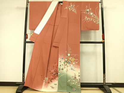 平和屋着物▽訪問着 単衣 地紙草花文 金彩 正絹 逸品 未使用 AABA7567fy