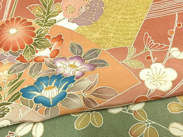 平和屋着物▽訪問着 単衣 地紙草花文 金彩 正絹 逸品 未使用 AABA7567fy