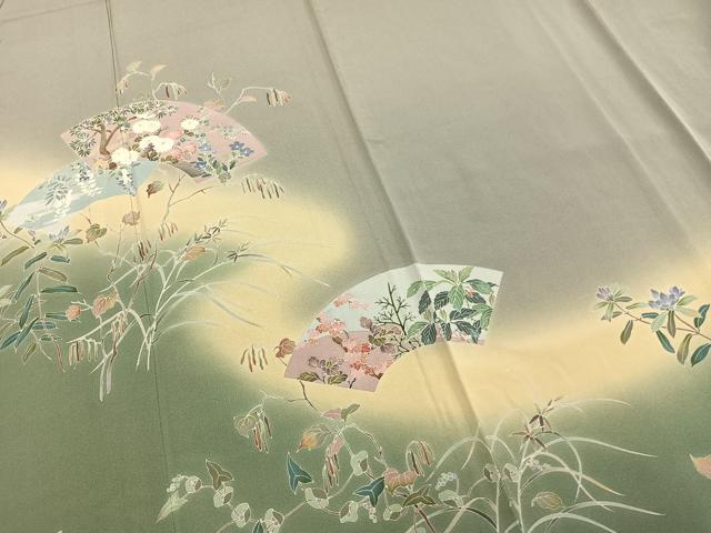 平和屋着物▽訪問着　単衣　作家文　地紙草花文　正絹　逸品　AABA7570fy