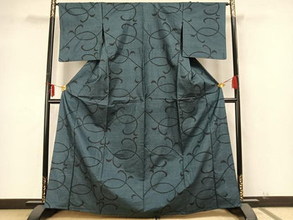 平和屋着物▽本場大島紬 単衣 7マルキ 唐草文 正絹 逸品 AABA7571fy
