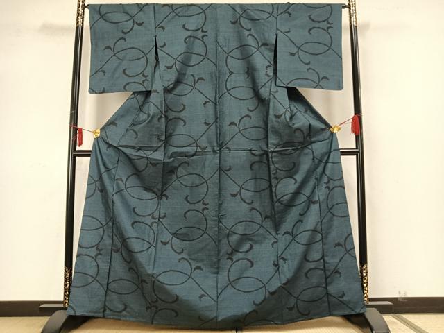 平和屋着物▽本場大島紬 単衣 7マルキ 唐草文 正絹 逸品 AABA7571fy