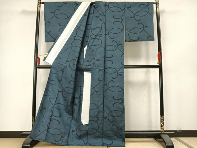 平和屋着物▽本場大島紬 単衣 7マルキ 唐草文 正絹 逸品 AABA7571fy
