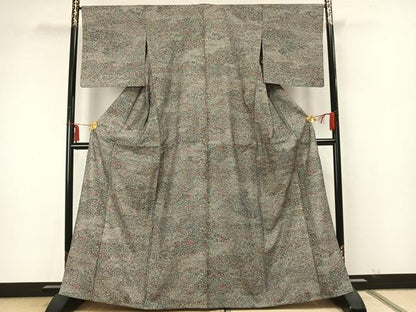 平和屋着物▽江戸小紋 単衣 本場染大島紬 草花文 正絹 逸品 AABA7573fy