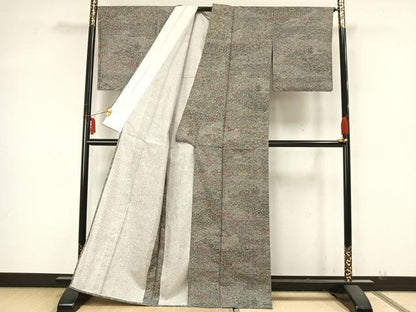 平和屋着物▽江戸小紋 単衣 本場染大島紬 草花文 正絹 逸品 AABA7573fy