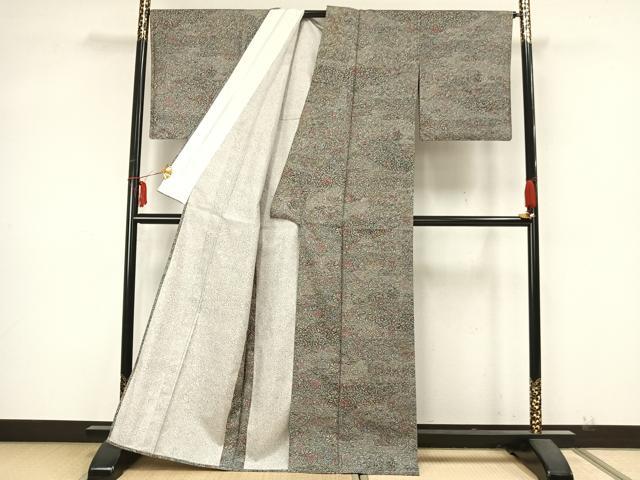 平和屋着物▽江戸小紋 単衣 本場染大島紬 草花文 正絹 逸品 AABA7573fy