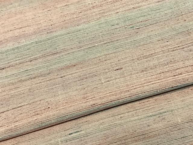 平和屋着物▽紅花紬 米沢 単衣 横縞 正絹 逸品 AABA7574fy