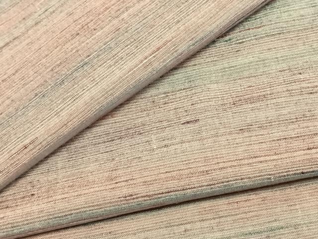 平和屋着物▽紅花紬 米沢 単衣 横縞 正絹 逸品 AABA7574fy
