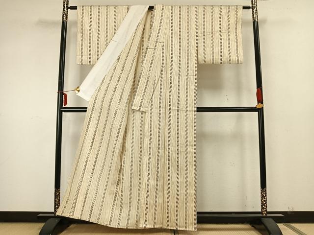 平和屋着物▽上質な小紋　単衣　間道　正絹　逸品　AABA7575fy