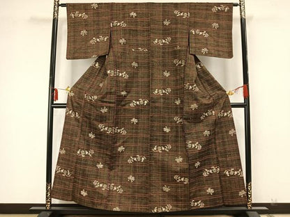平和屋着物▽上質な紬 単衣 舞蝶文 正絹 逸品 AABA7576fy