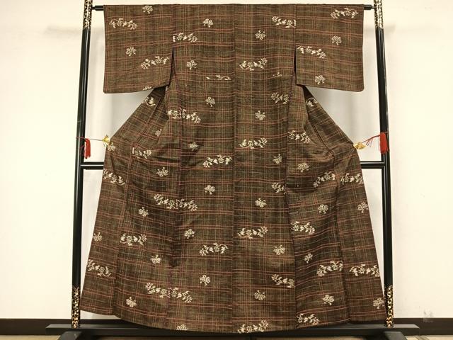 平和屋着物▽上質な紬 単衣 舞蝶文 正絹 逸品 AABA7576fy