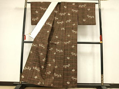 平和屋着物▽上質な紬 単衣 舞蝶文 正絹 逸品 AABA7576fy
