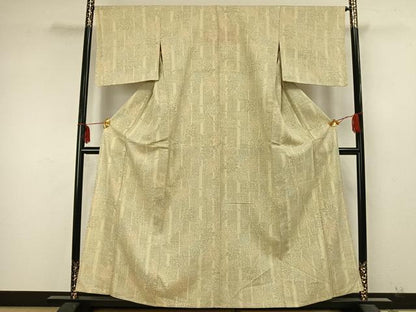 平和屋着物▽結城紬 単衣 80亀甲 舞葉間道 正絹 逸品 AABA7580fy
