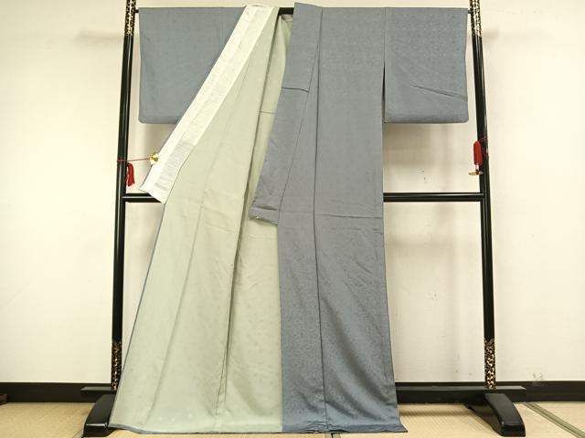 平和屋着物▽上質な色無地　単衣　唐草花地紋　湊鼠色　ロング丈　正絹　逸品　AABA7582fy