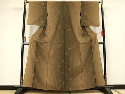 平和屋着物▽上質な小紋 単衣 舞蝶枝葉文 正絹 逸品 AABA7583fy