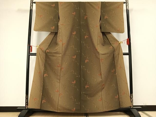 平和屋着物▽上質な小紋 単衣 舞蝶枝葉文 正絹 逸品 AABA7583fy