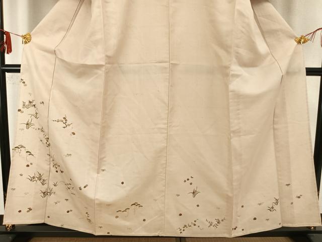 平和屋着物▽訪問着 単衣 生紬 総刺繍 草花文 金糸 反端付き 正絹 逸品 AABA7584fy