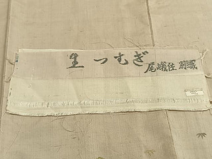 平和屋着物▽訪問着 単衣 生紬 総刺繍 草花文 金糸 反端付き 正絹 逸品 AABA7584fy