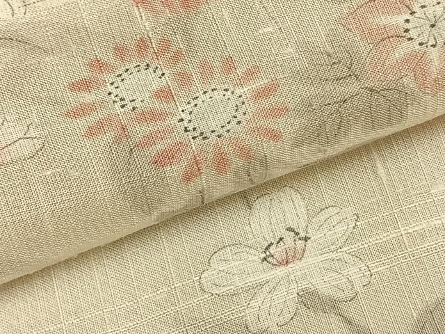 平和屋着物▽訪問着 単衣 生紬 手描き 草花文 正絹 逸品 AABA7585fy
