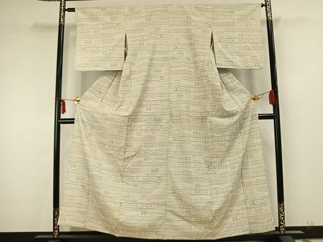 平和屋着物▽本塩沢 単衣 幾何学文様 正絹 逸品 AABA7587fy