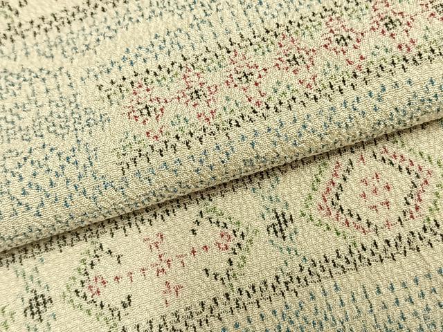 平和屋着物▽本塩沢 単衣 幾何学文様 正絹 逸品 AABA7587fy