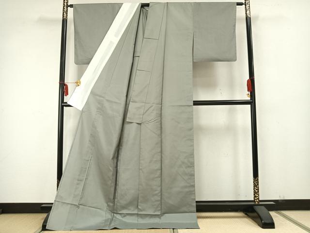 平和屋着物▽本場大島紬 単衣 灰青色 ロング丈 正絹 逸品 AABA7588fy