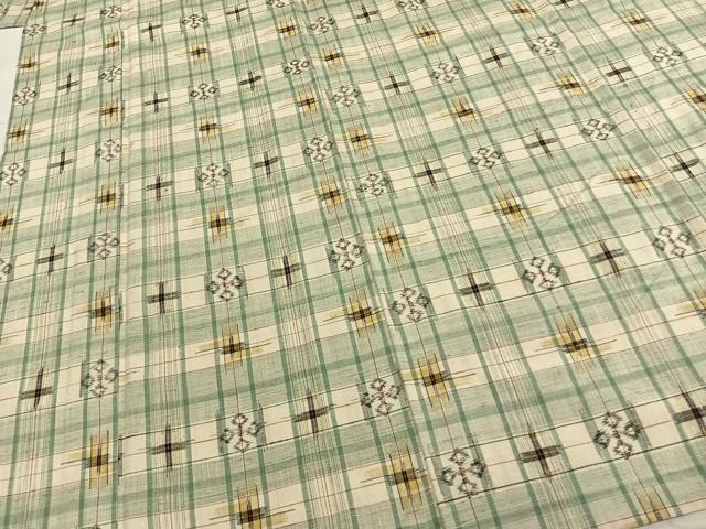 平和屋着物▽上質な紬 単衣 絣柄 正絹 逸品 未使用 AABA7592fy