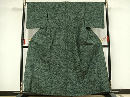 平和屋着物▽上質な紬 単衣 風景文 正絹 逸品 AABA7593fy