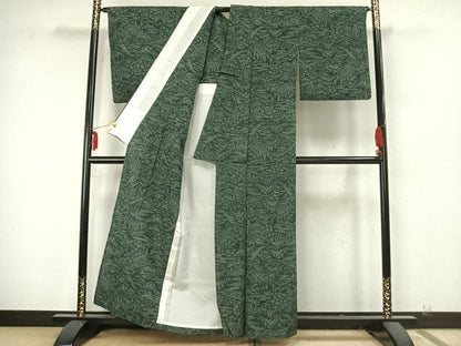 平和屋着物▽上質な紬 単衣 風景文 正絹 逸品 AABA7593fy
