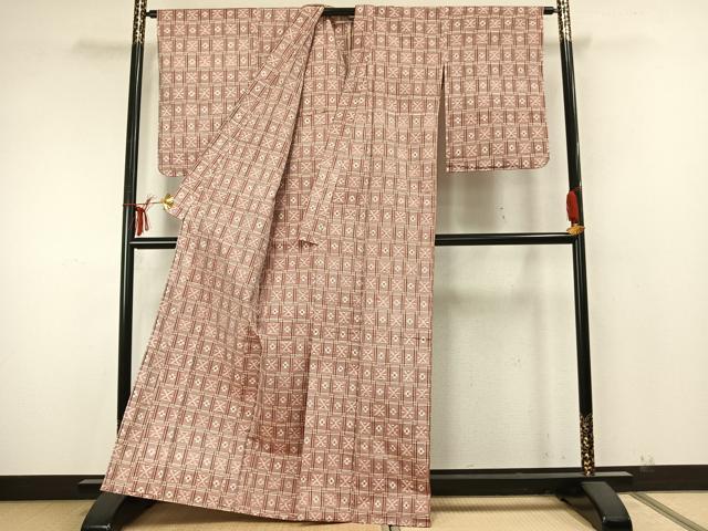 平和屋着物▽本場琉球絣 紬 単衣 正絹 逸品 AABA7594fy