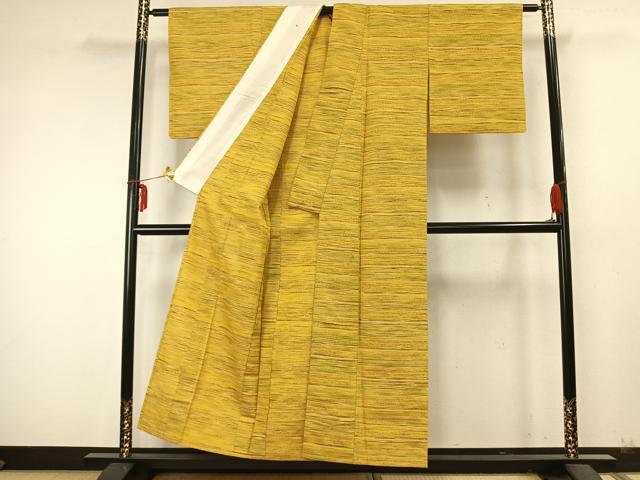平和屋着物▽上質な紬 単衣 めがね織 横段文 正絹 逸品 AABA7595fy