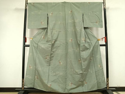 平和屋着物▽上質な紬 単衣 絣柄 正絹 逸品 AABA7597fy