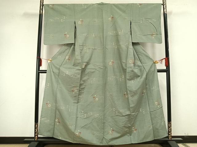 平和屋着物▽上質な紬 単衣 絣柄 正絹 逸品 AABA7597fy
