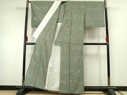 平和屋着物▽上質な紬 単衣 絣柄 正絹 逸品 AABA7597fy