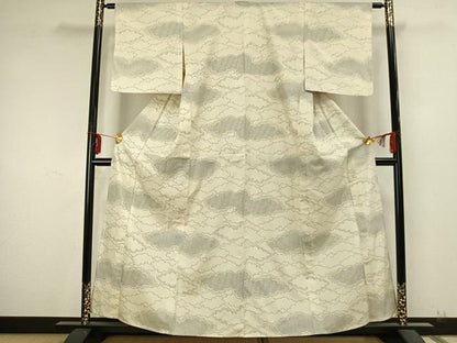 平和屋着物▽上質な紬　単衣　雲取り文　正絹　逸品　AABA7598fy