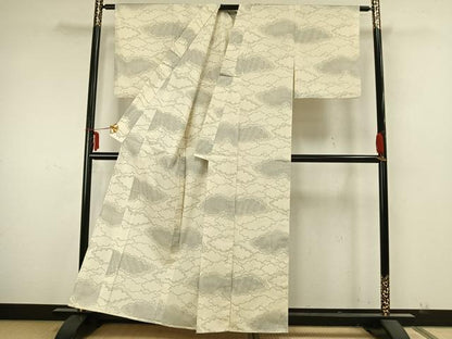 平和屋着物▽上質な紬　単衣　雲取り文　正絹　逸品　AABA7598fy