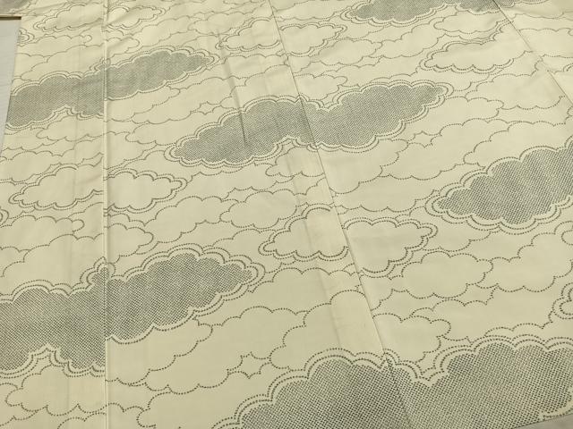 平和屋着物▽上質な紬　単衣　雲取り文　正絹　逸品　AABA7598fy