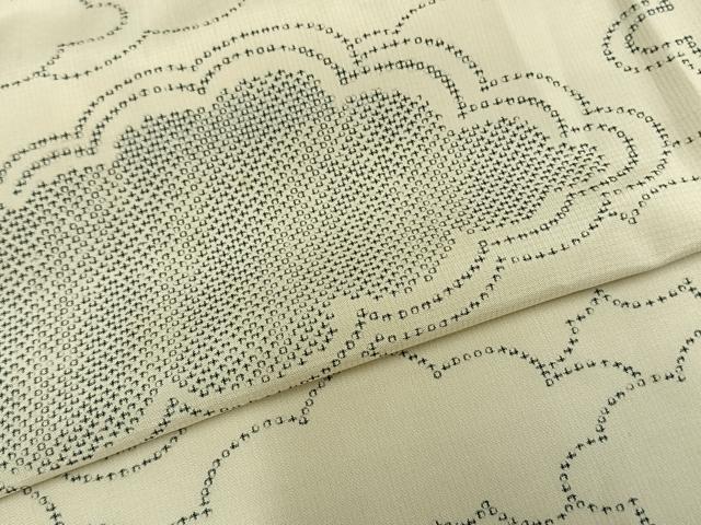 平和屋着物▽上質な紬　単衣　雲取り文　正絹　逸品　AABA7598fy