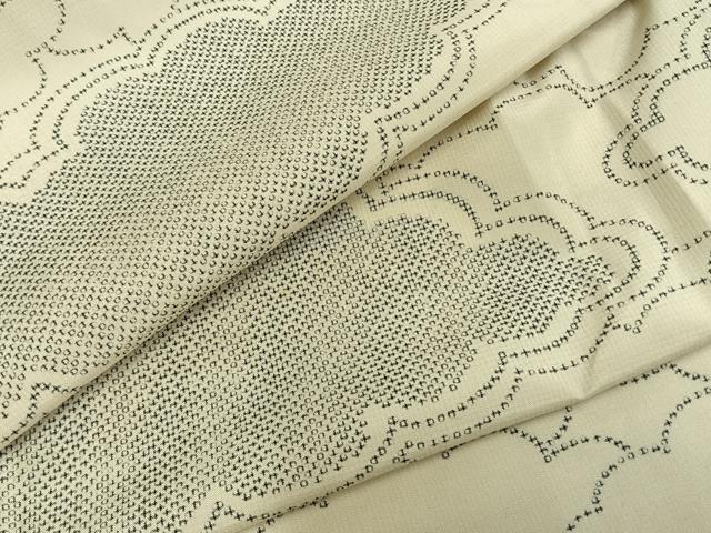 平和屋着物▽上質な紬　単衣　雲取り文　正絹　逸品　AABA7598fy