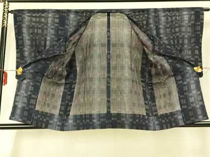 平和屋着物▽道行コート スリーシーズン 春夏秋 塵除け 幾何学文 正絹 逸品 未使用 AABA7602fy