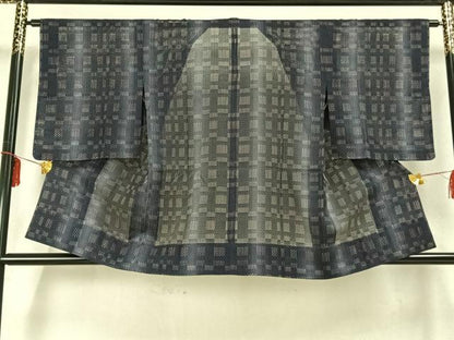 平和屋着物▽道行コート スリーシーズン 春夏秋 塵除け 幾何学文 正絹 逸品 未使用 AABA7602fy