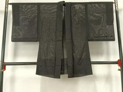 平和屋着物▽男性 長羽織 スリーシーズン 春夏秋 塵除け 黒地 正絹 逸品 AABA7603fy