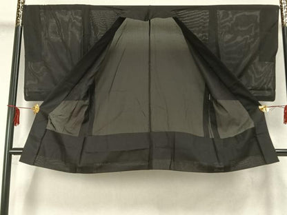 平和屋着物▽男性 長羽織 スリーシーズン 春夏秋 塵除け 黒地 正絹 逸品 AABA7603fy