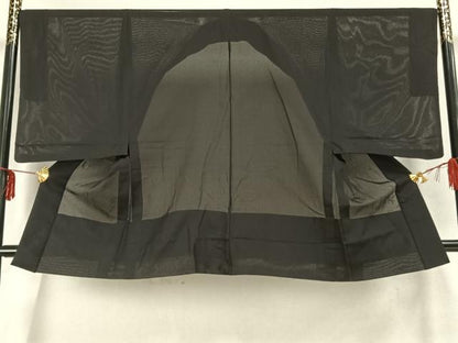 平和屋着物▽男性 長羽織 スリーシーズン 春夏秋 塵除け 黒地 正絹 逸品 AABA7603fy