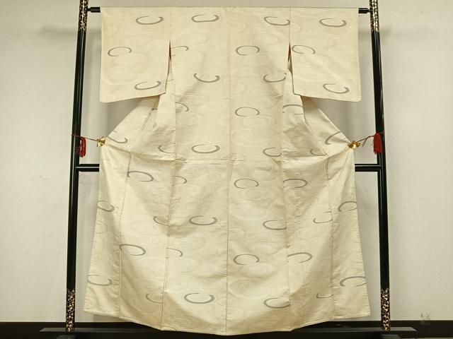 平和屋着物▽上質な紬 単衣 渦巻き文 正絹 逸品 AABA7607fy